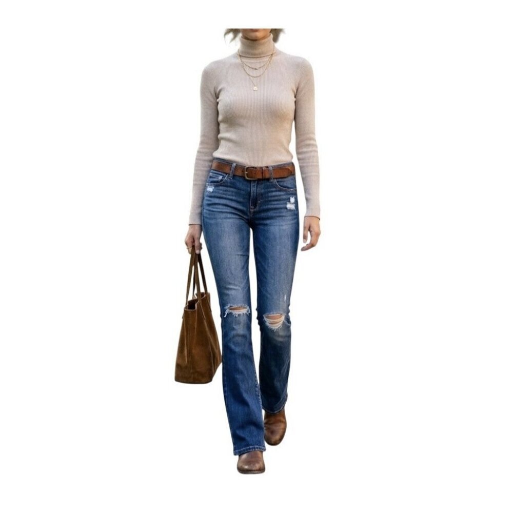 Abercrombie & Fitch Distressed Flare Jeans Blue 4R Mid Rise